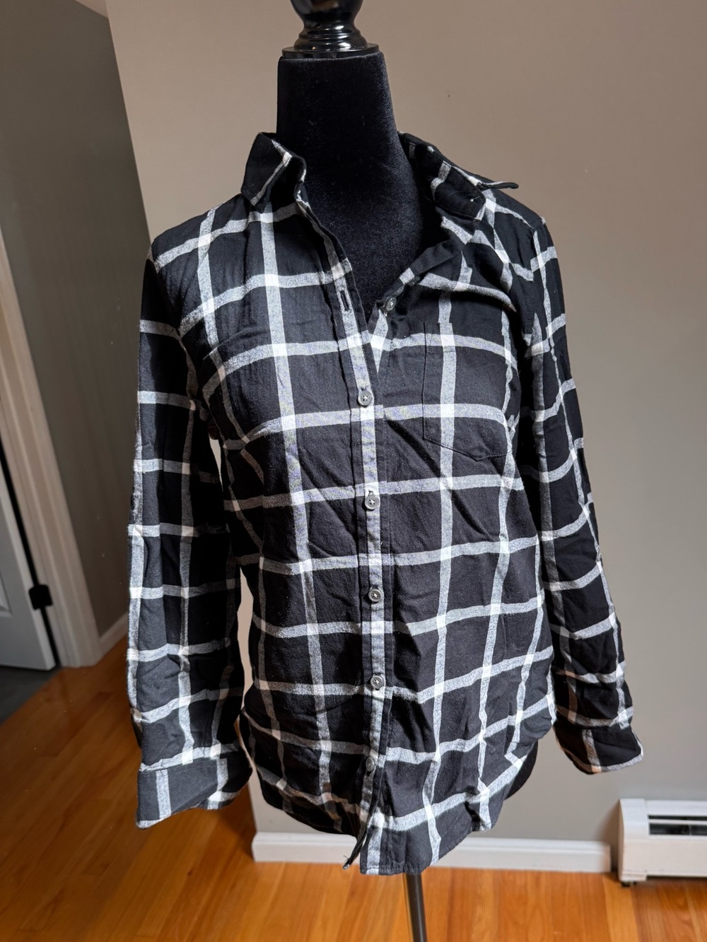 J. Crew Black Shirt with White Windowpane Check